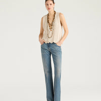 LEON GILET IN MIXED STITCH - CREAM