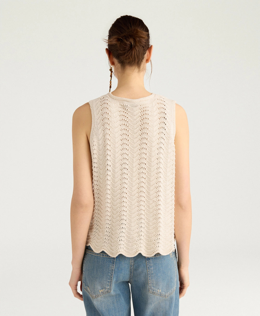 LEON GILET IN MIXED STITCH - CREAM