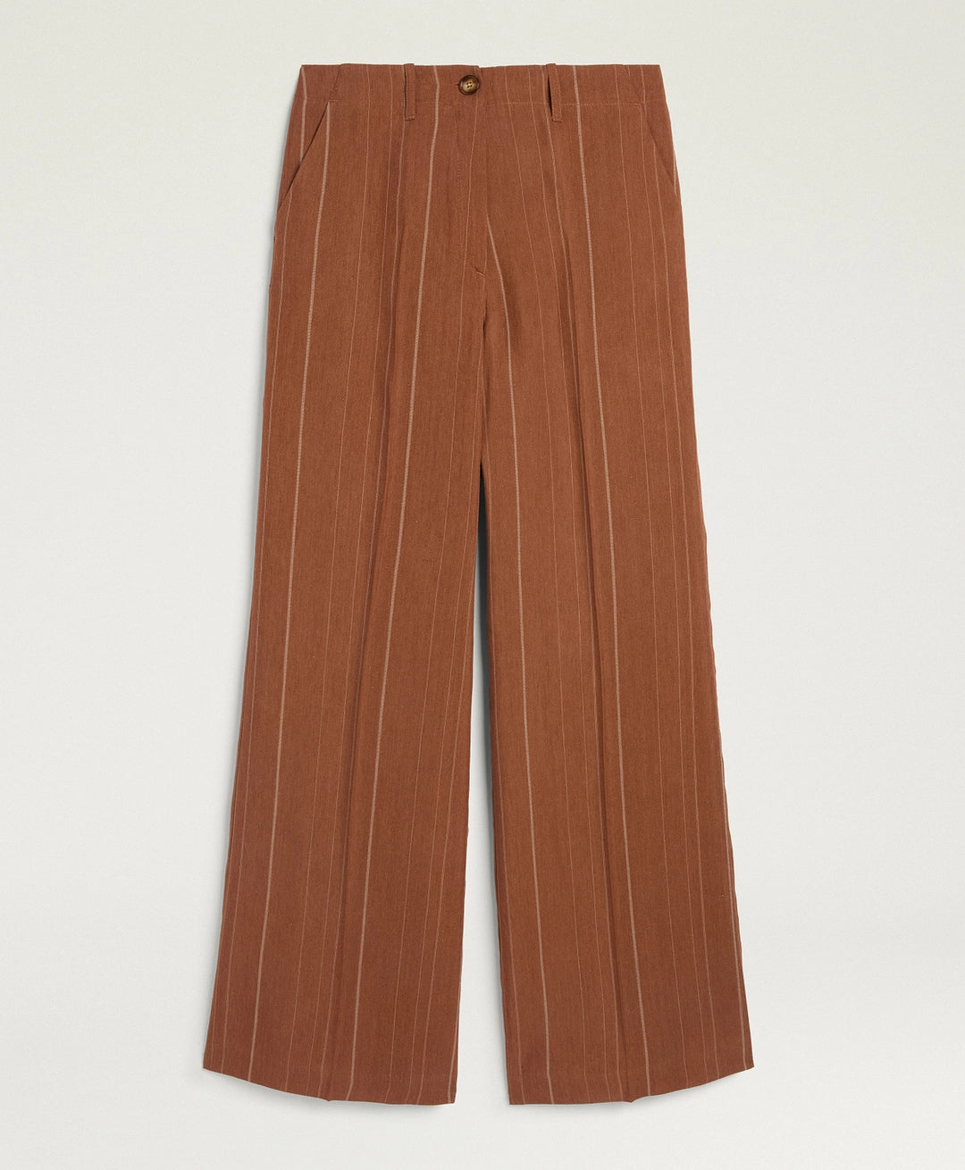 ROMERO PANTS IN PINSTRIPE LINEN/VISCOSE - BURNT SIENA