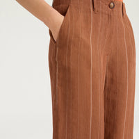 ROMERO PANTS IN PINSTRIPE LINEN/VISCOSE - BURNT SIENA