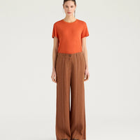 ROMERO PANTS IN PINSTRIPE LINEN/VISCOSE - BURNT SIENA