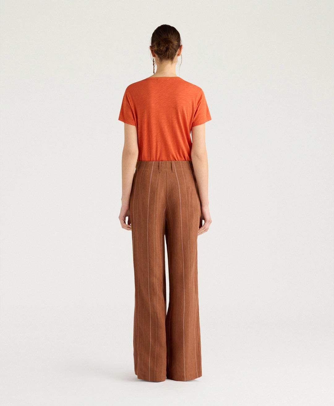 ROMERO PANTS IN PINSTRIPE LINEN/VISCOSE - BURNT SIENA