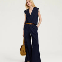LIENZO PANTS IN BRODERIE ANGLAISE POPLIN - BLUE