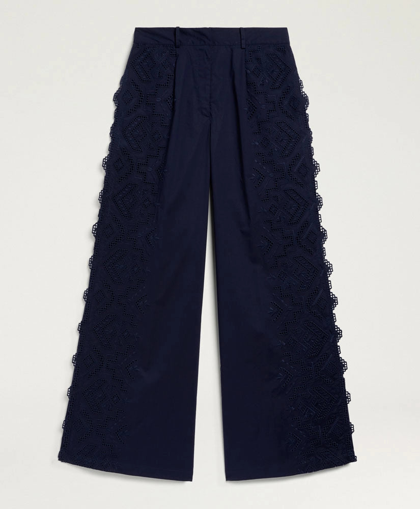 LIENZO PANTS IN BRODERIE ANGLAISE POPLIN - BLUE