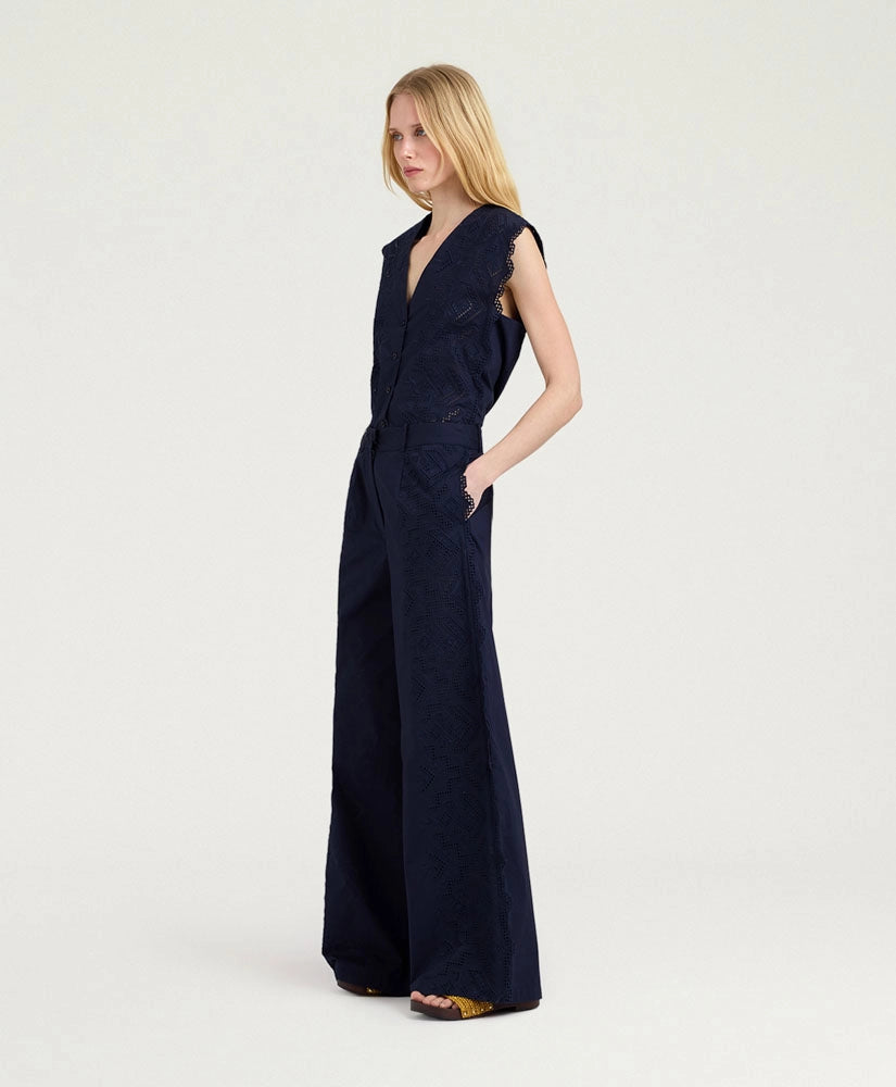 LIENZO PANTS IN BRODERIE ANGLAISE POPLIN - BLUE