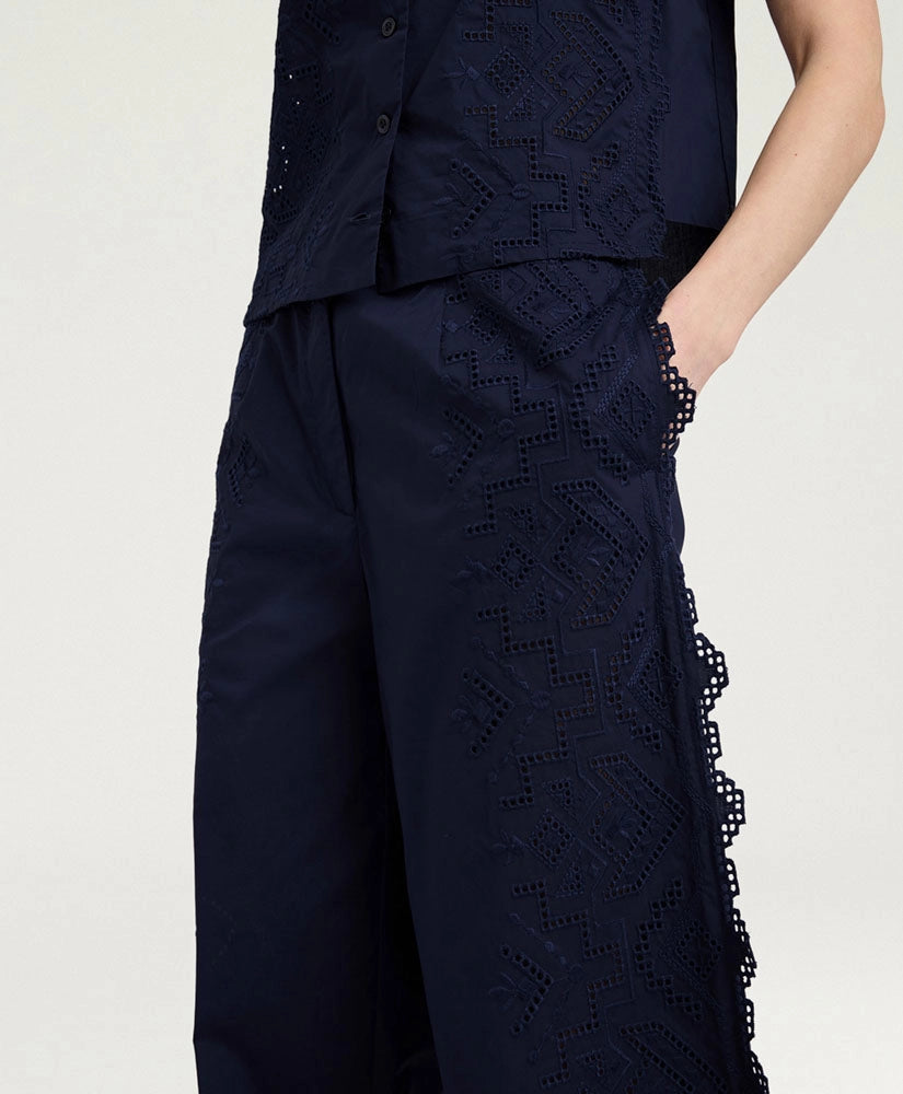 LIENZO PANTS IN BRODERIE ANGLAISE POPLIN - BLUE