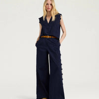 LIENZO PANTS IN BRODERIE ANGLAISE POPLIN - BLUE
