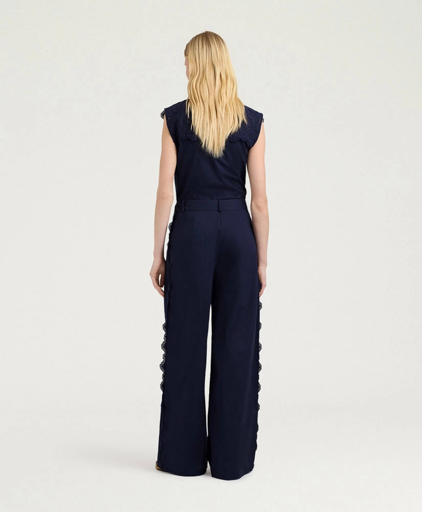 LIENZO PANTS IN BRODERIE ANGLAISE POPLIN - BLUE