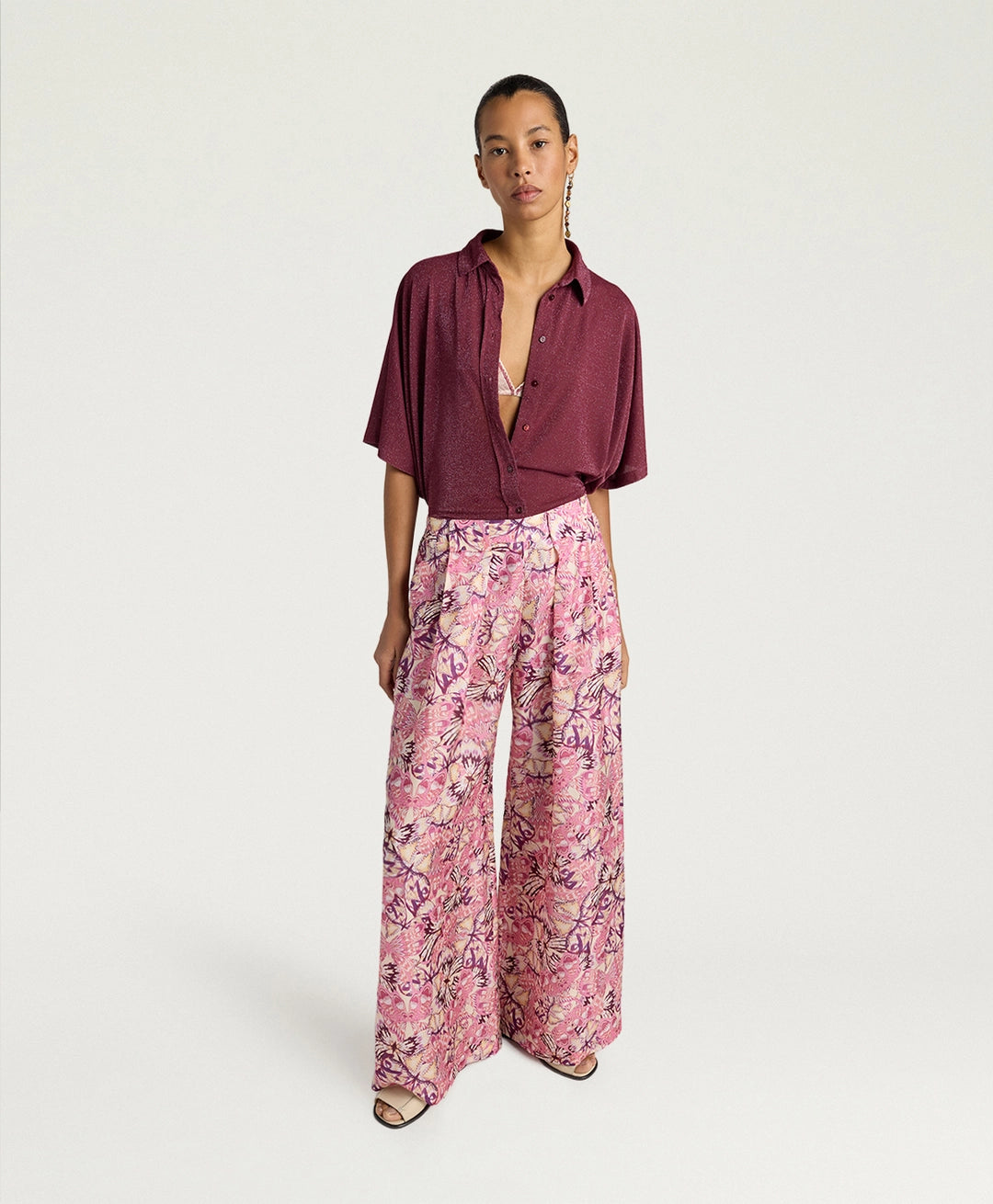 ASPEN PANTS IN PRINTED HABUTAI - BEGONIA/PURPLE