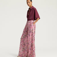 ASPEN PANTS IN PRINTED HABUTAI - BEGONIA/PURPLE