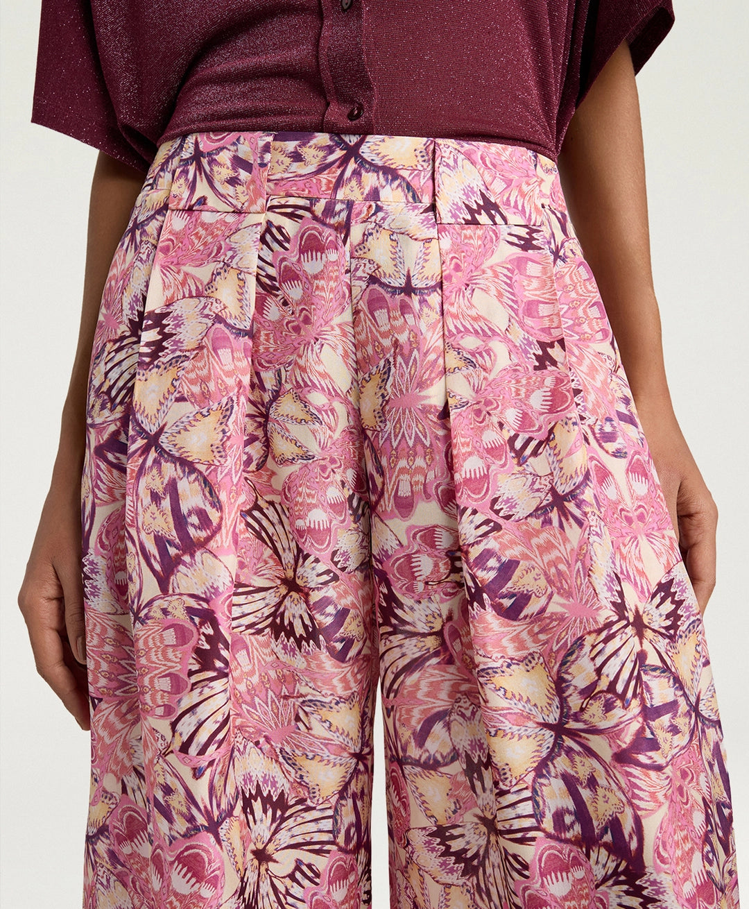 ASPEN PANTS IN PRINTED HABUTAI - BEGONIA/PURPLE