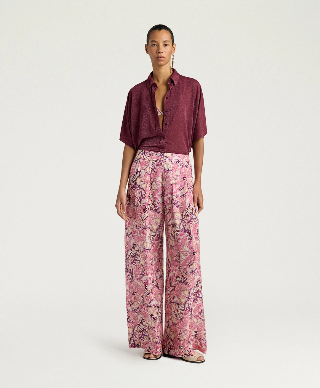 ASPEN PANTS IN PRINTED HABUTAI - BEGONIA/PURPLE