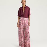 ASPEN PANTS IN PRINTED HABUTAI - BEGONIA/PURPLE