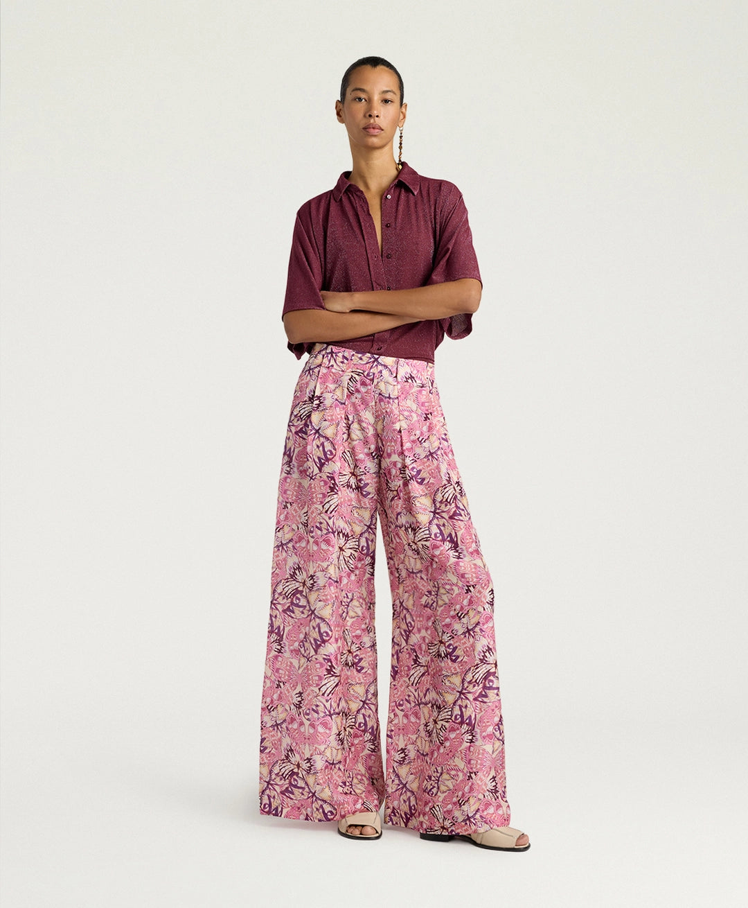 ASPEN PANTS IN PRINTED HABUTAI - BEGONIA/PURPLE