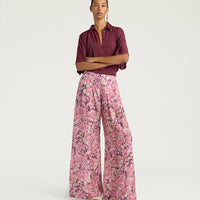 ASPEN PANTS IN PRINTED HABUTAI - BEGONIA/PURPLE