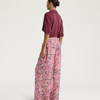 ASPEN PANTS IN PRINTED HABUTAI - BEGONIA/PURPLE