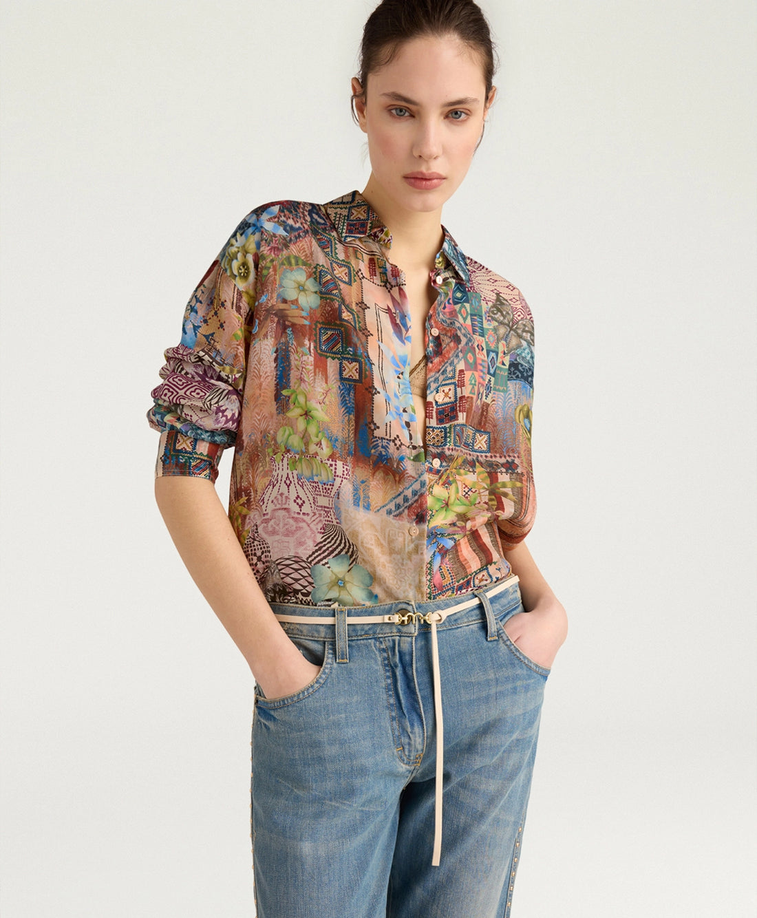 COLINAS SHIRT IN PRINTED HABUTAI - EARTH MULTICOLOR