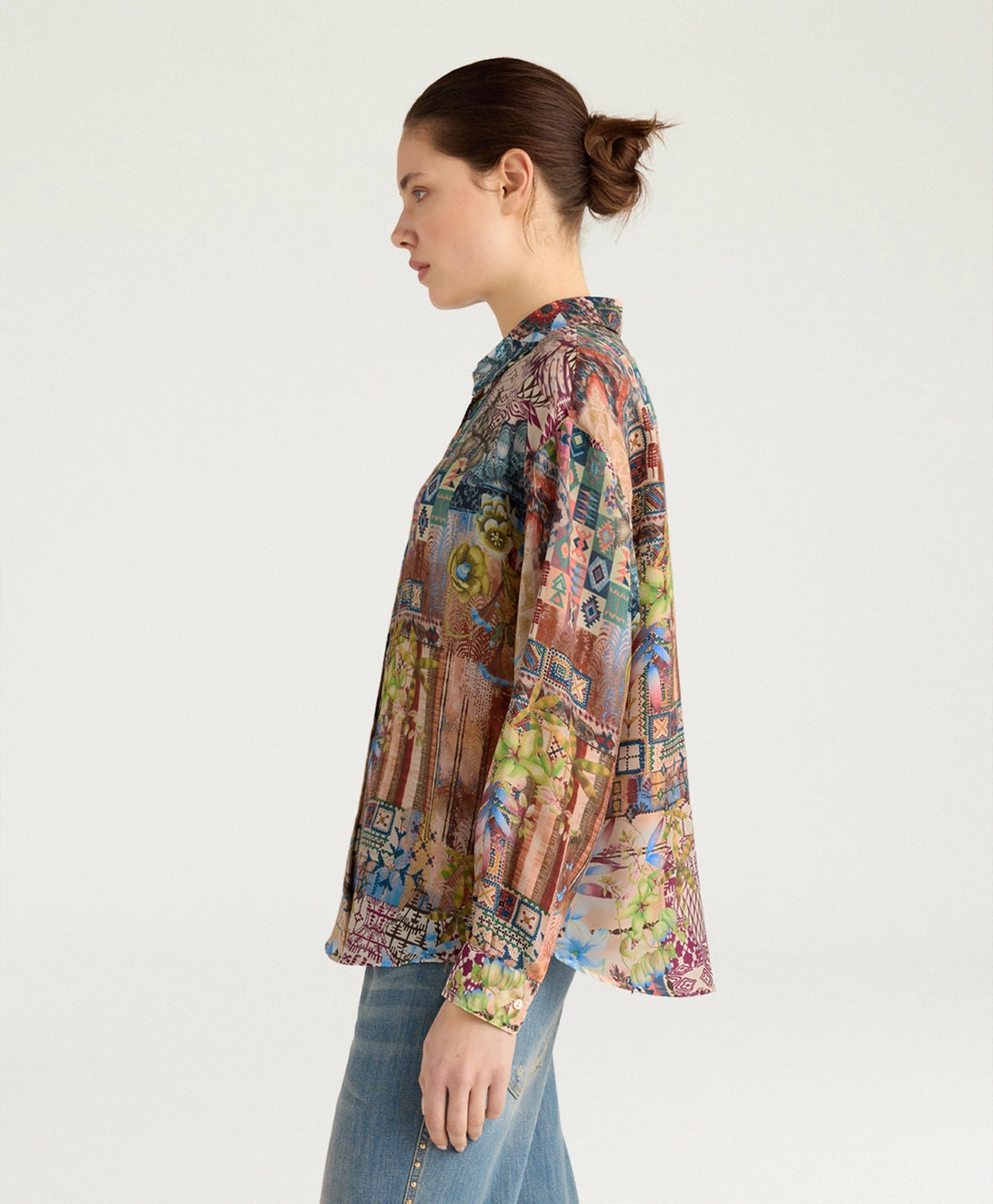 COLINAS SHIRT IN PRINTED HABUTAI - EARTH MULTICOLOR