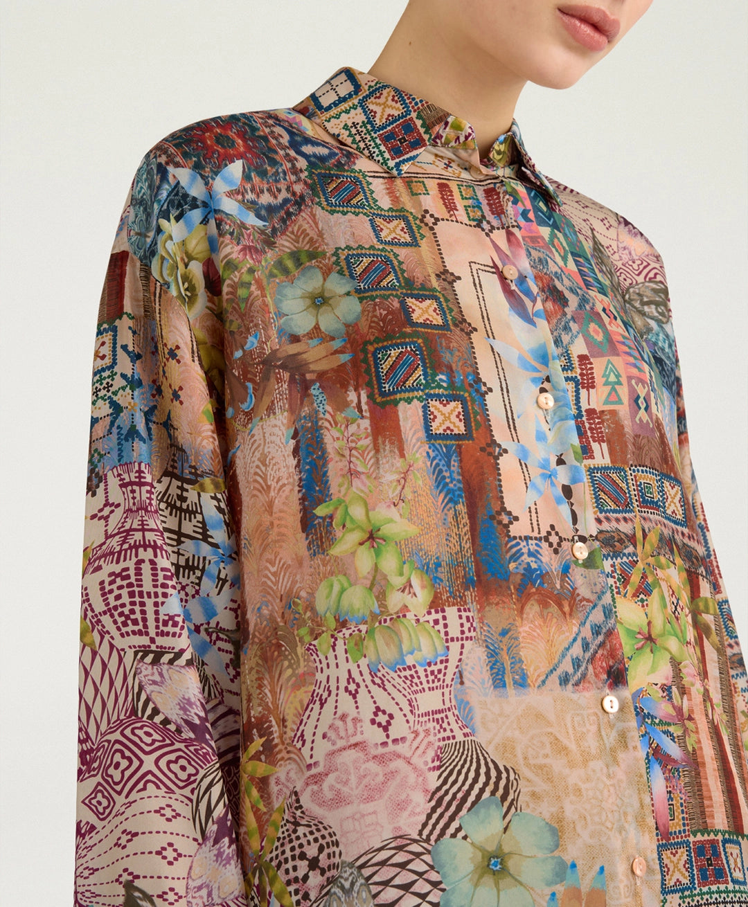 COLINAS SHIRT IN PRINTED HABUTAI - EARTH MULTICOLOR