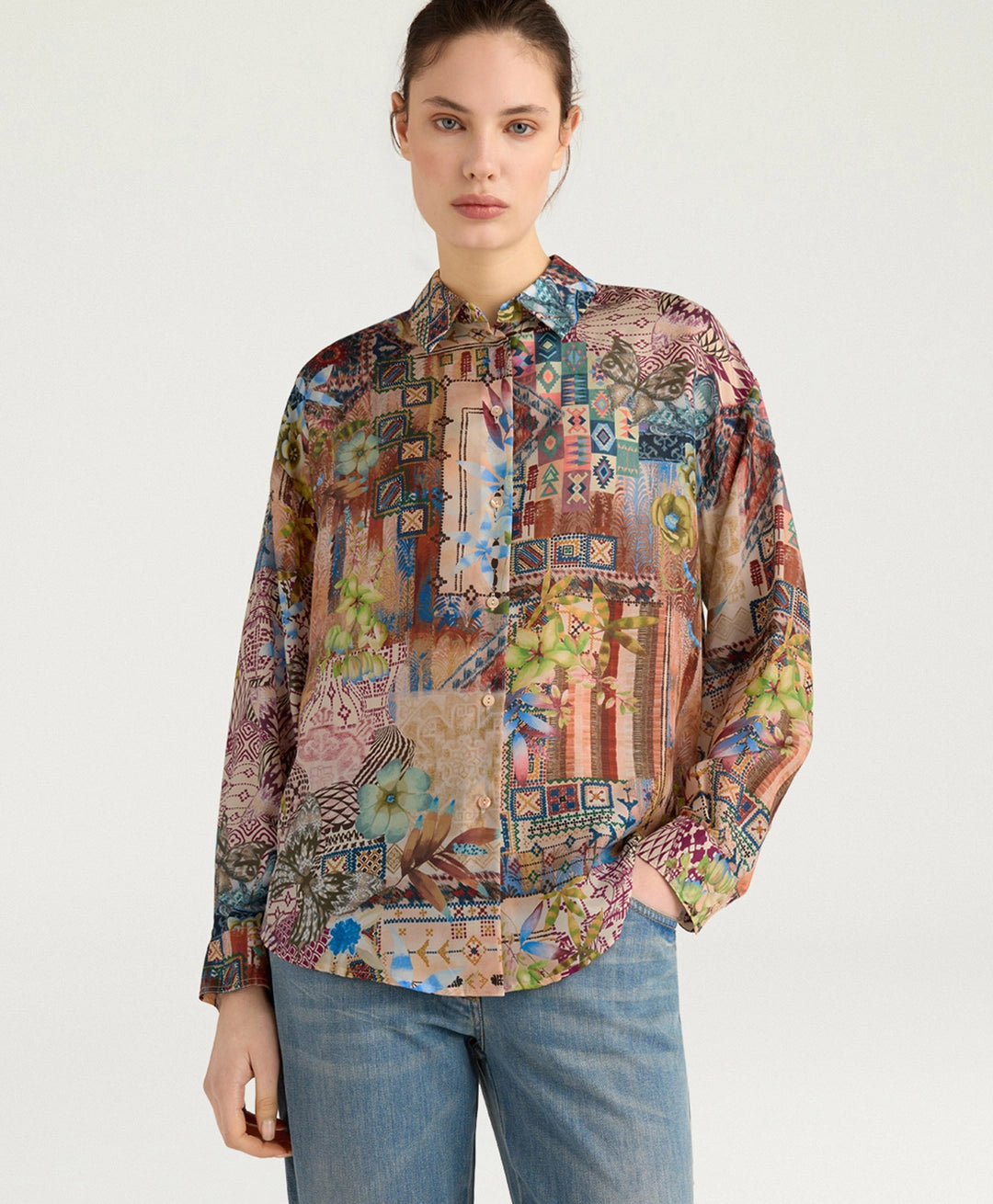 COLINAS SHIRT IN PRINTED HABUTAI - EARTH MULTICOLOR