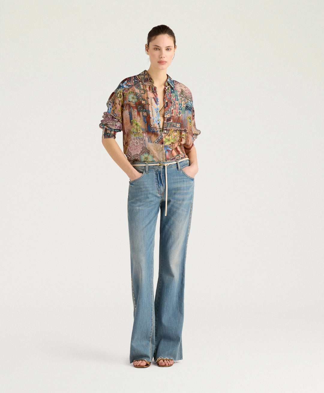 COLINAS SHIRT IN PRINTED HABUTAI - EARTH MULTICOLOR