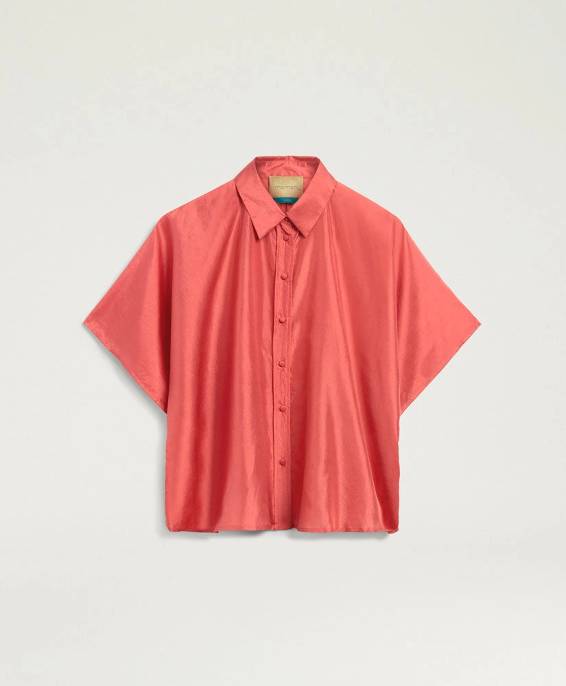 BROOKLYN SHIRT IN PLAIN COLOUR HABUTAI - SALMON PINK