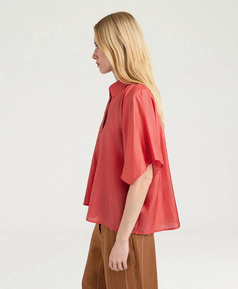 BROOKLYN SHIRT IN PLAIN COLOUR HABUTAI - SALMON PINK