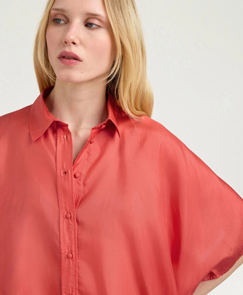 BROOKLYN SHIRT IN PLAIN COLOUR HABUTAI - SALMON PINK