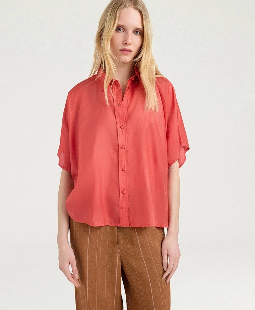 BROOKLYN SHIRT IN PLAIN COLOUR HABUTAI - SALMON PINK
