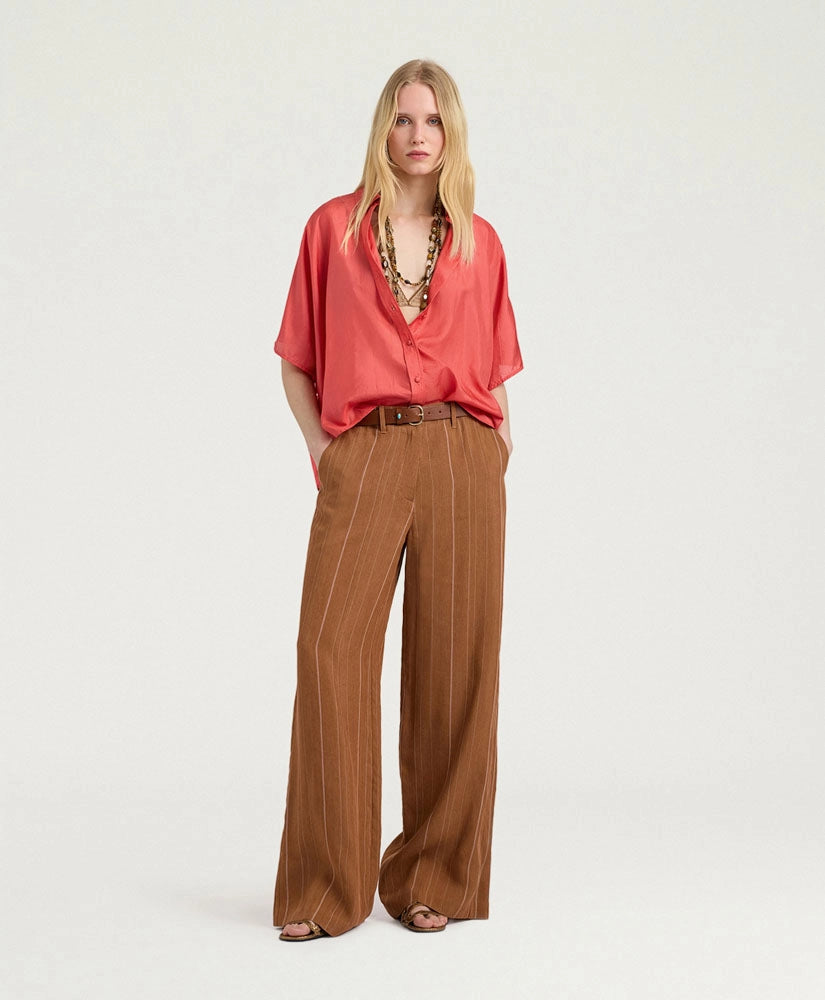BROOKLYN SHIRT IN PLAIN COLOUR HABUTAI - SALMON PINK