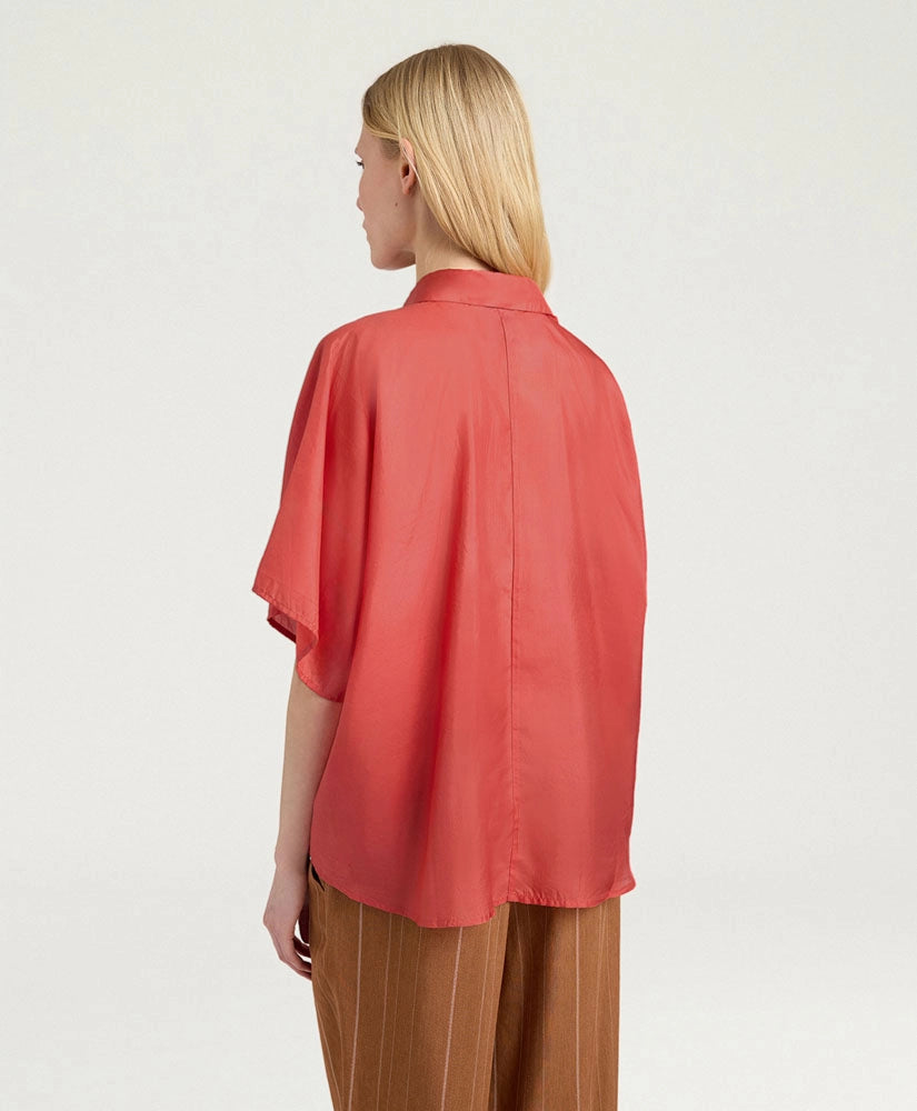 BROOKLYN SHIRT IN PLAIN COLOUR HABUTAI - SALMON PINK