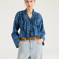ZAFIRO SHIRT IN INDIGO PRINTED VOILE - BLUE/ROPE