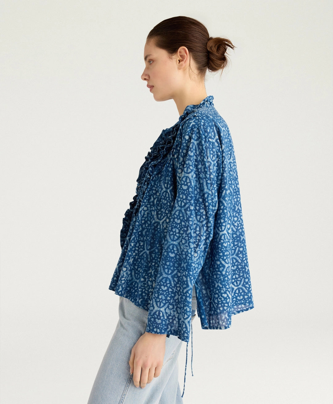 ZAFIRO SHIRT IN INDIGO PRINTED VOILE - BLUE/ROPE