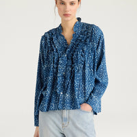 ZAFIRO SHIRT IN INDIGO PRINTED VOILE - BLUE/ROPE