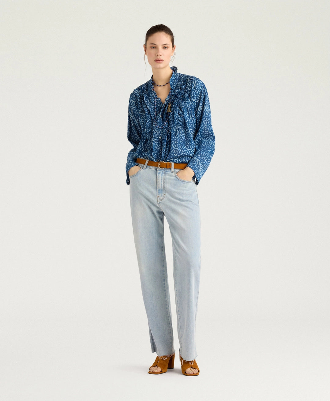 ZAFIRO SHIRT IN INDIGO PRINTED VOILE - BLUE/ROPE