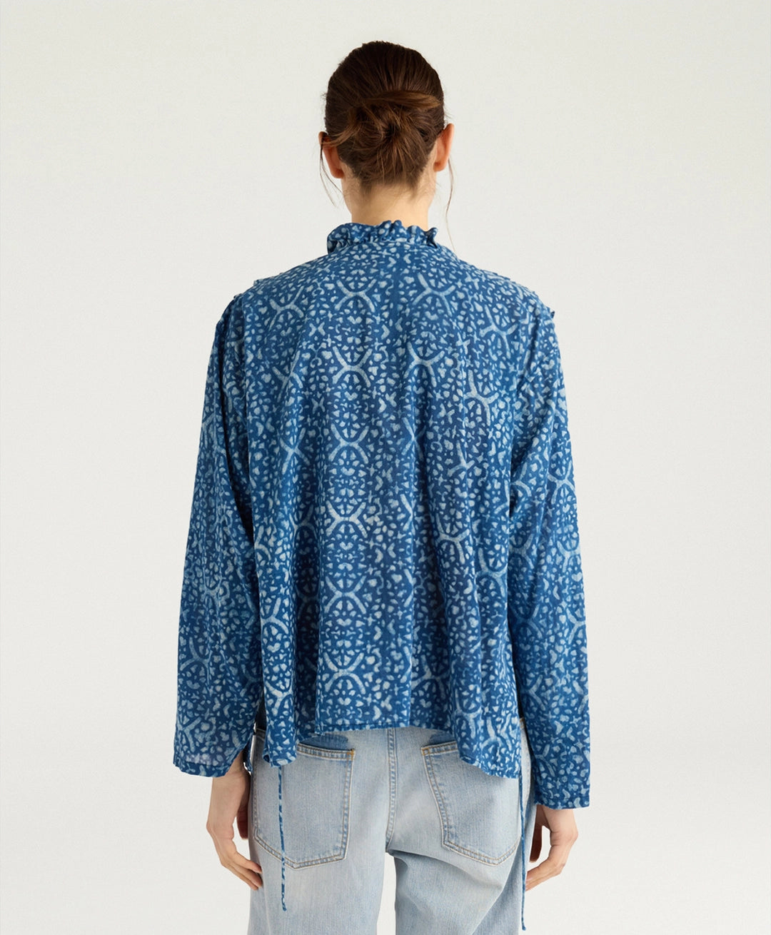ZAFIRO SHIRT IN INDIGO PRINTED VOILE - BLUE/ROPE