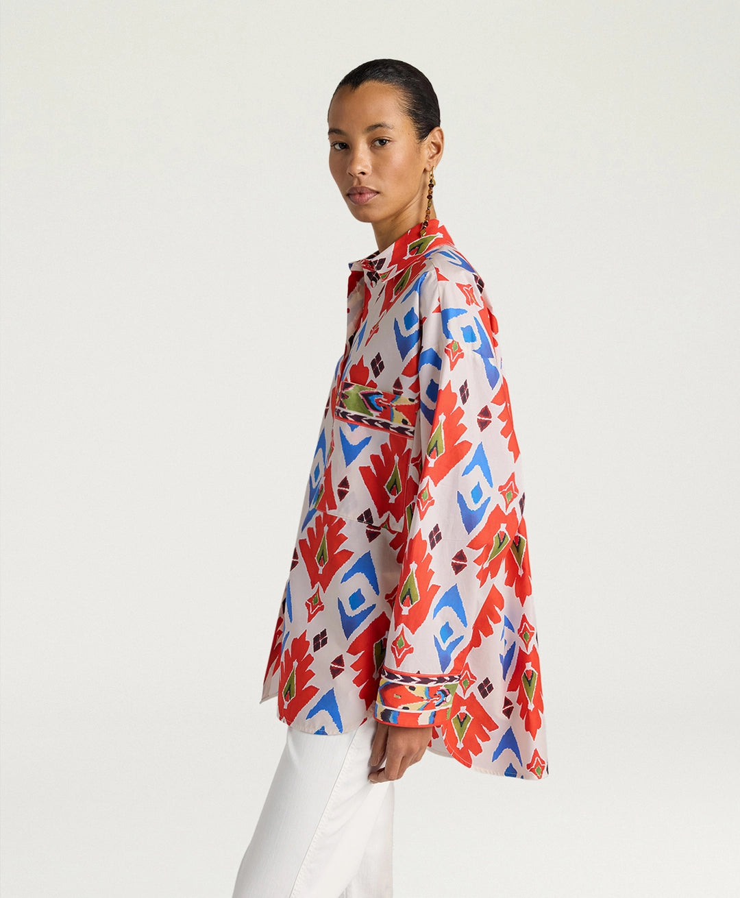 LUCHA SHIRT IN PRINTED POPLIN - RED/BLUE MULTICOLOR