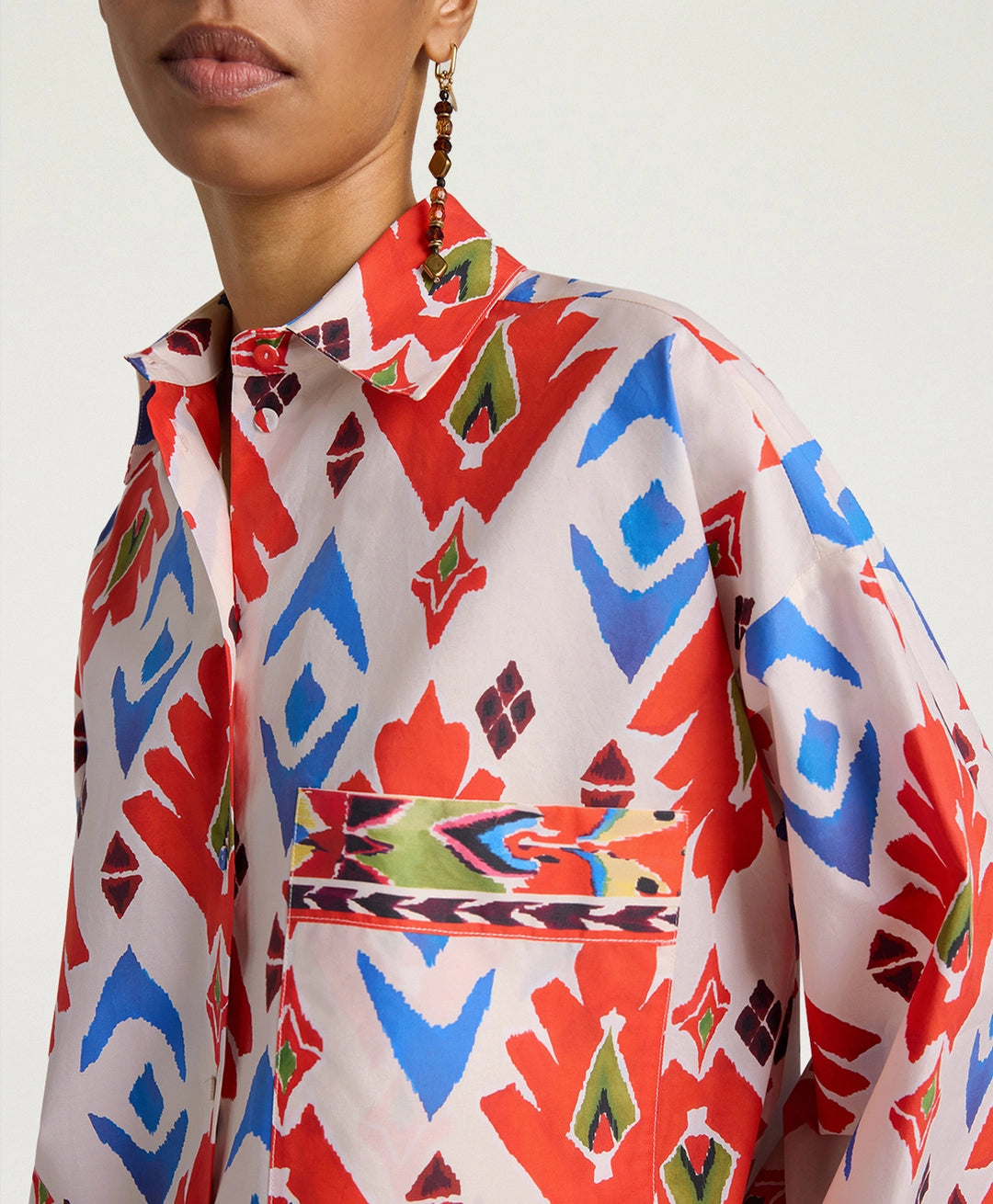 LUCHA SHIRT IN PRINTED POPLIN - RED/BLUE MULTICOLOR