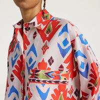 LUCHA SHIRT IN PRINTED POPLIN - RED/BLUE MULTICOLOR