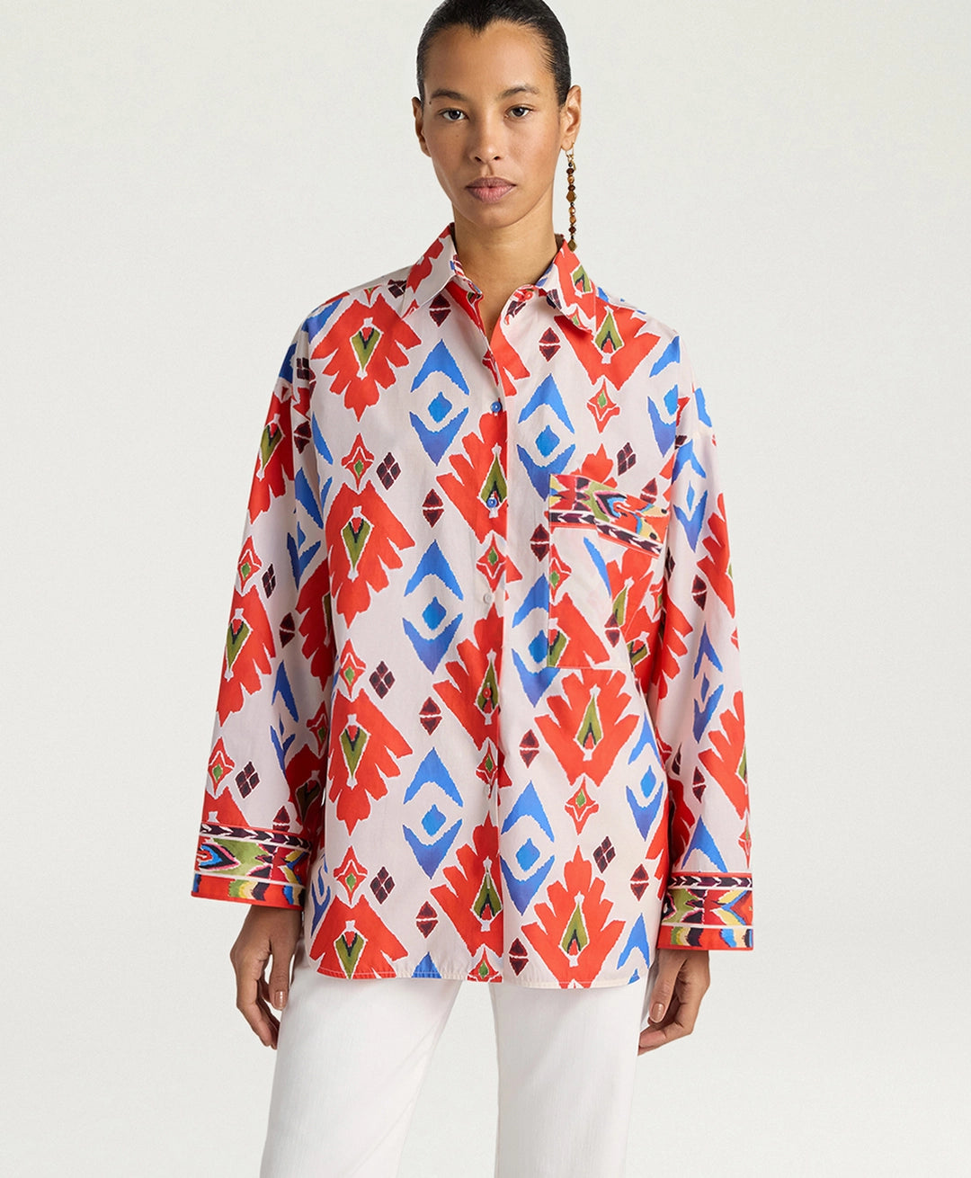 LUCHA SHIRT IN PRINTED POPLIN - RED/BLUE MULTICOLOR