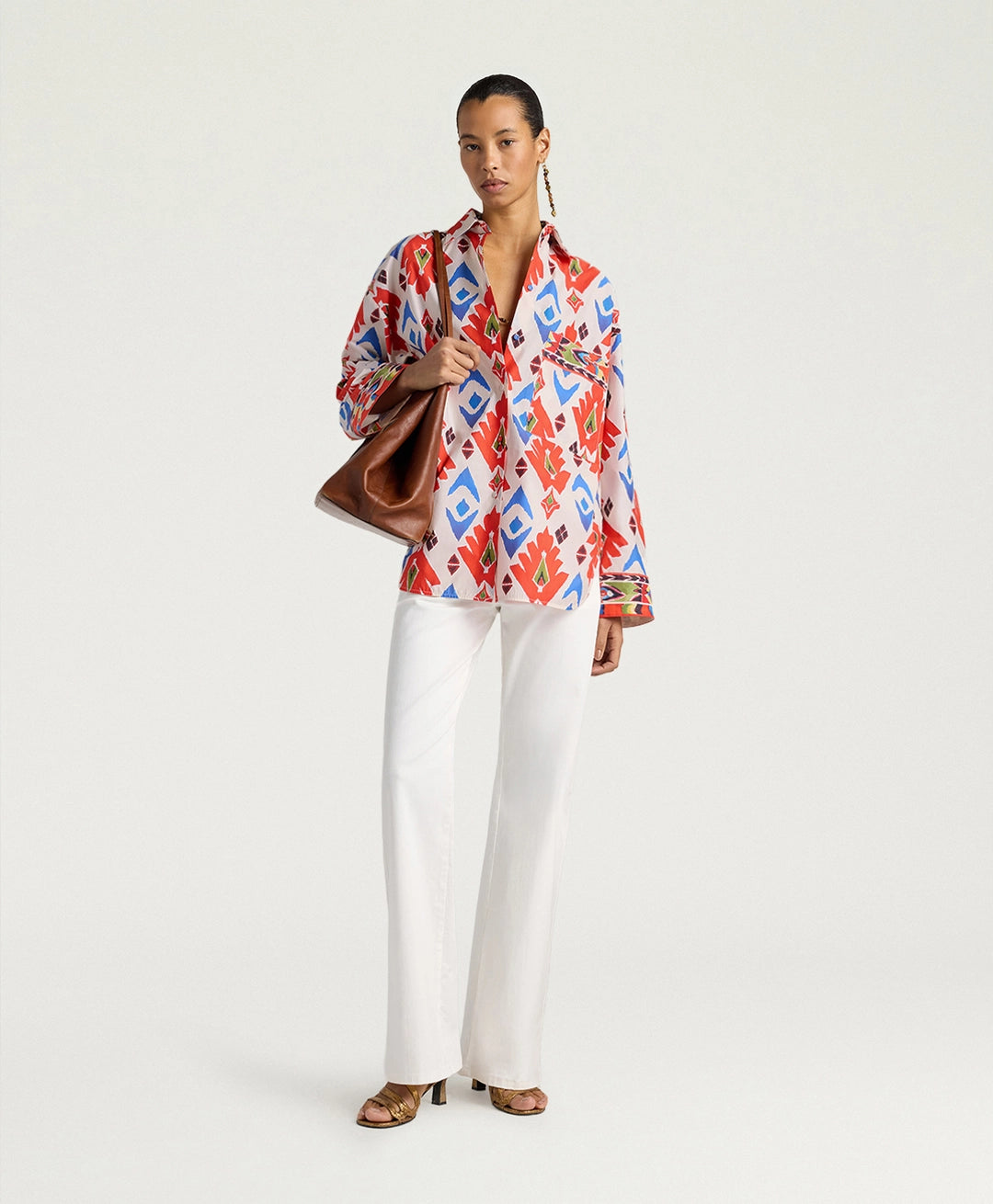 LUCHA SHIRT IN PRINTED POPLIN - RED/BLUE MULTICOLOR