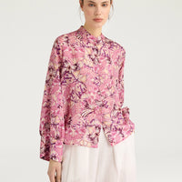 FRANKLIN SHIRT IN PRINTED HABUTAI - BEGONIA/PURPLE