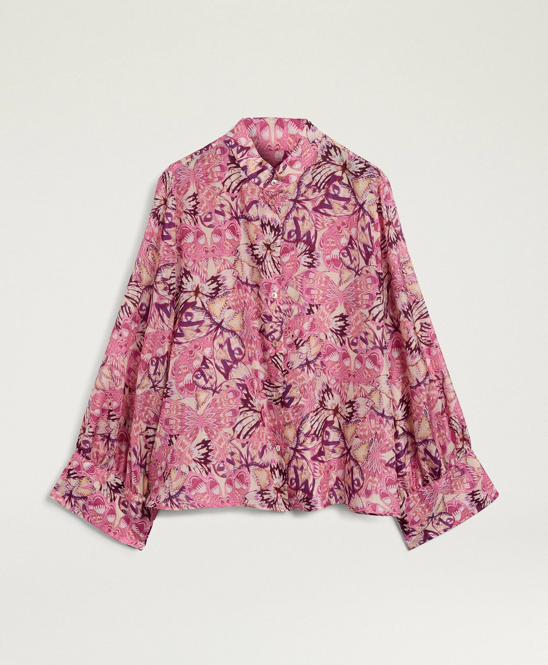 FRANKLIN SHIRT IN PRINTED HABUTAI - BEGONIA/PURPLE