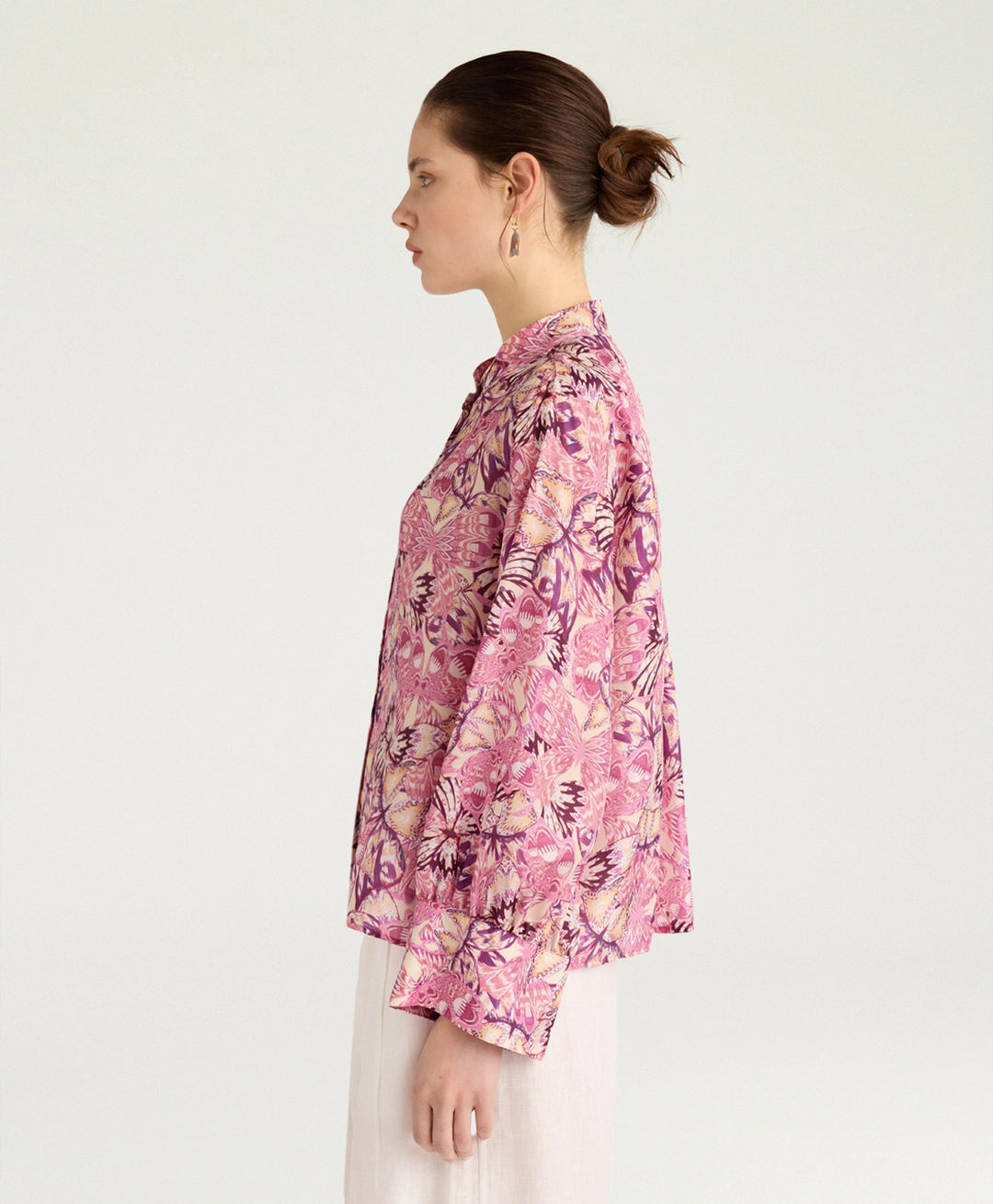 FRANKLIN SHIRT IN PRINTED HABUTAI - BEGONIA/PURPLE