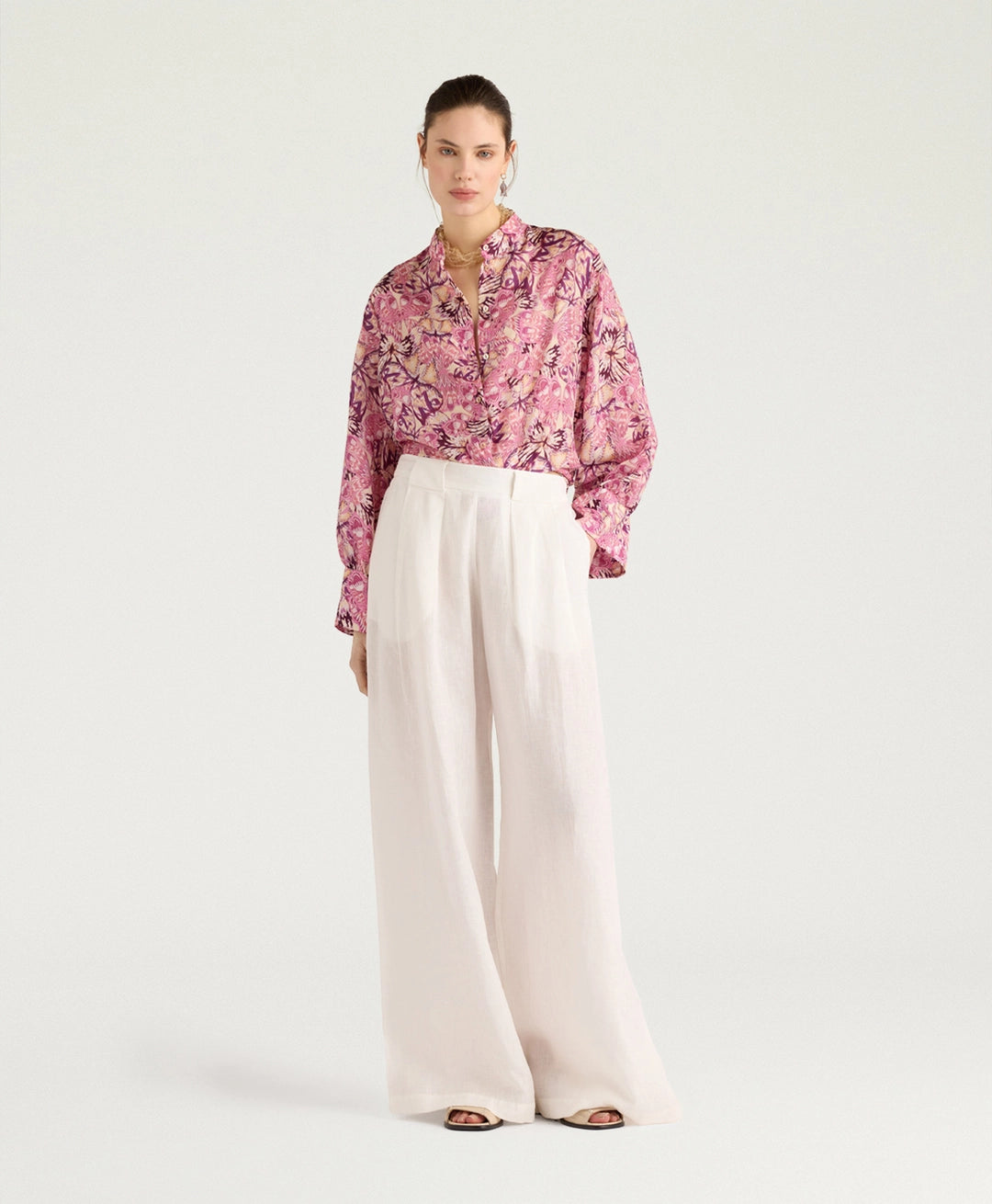 FRANKLIN SHIRT IN PRINTED HABUTAI - BEGONIA/PURPLE