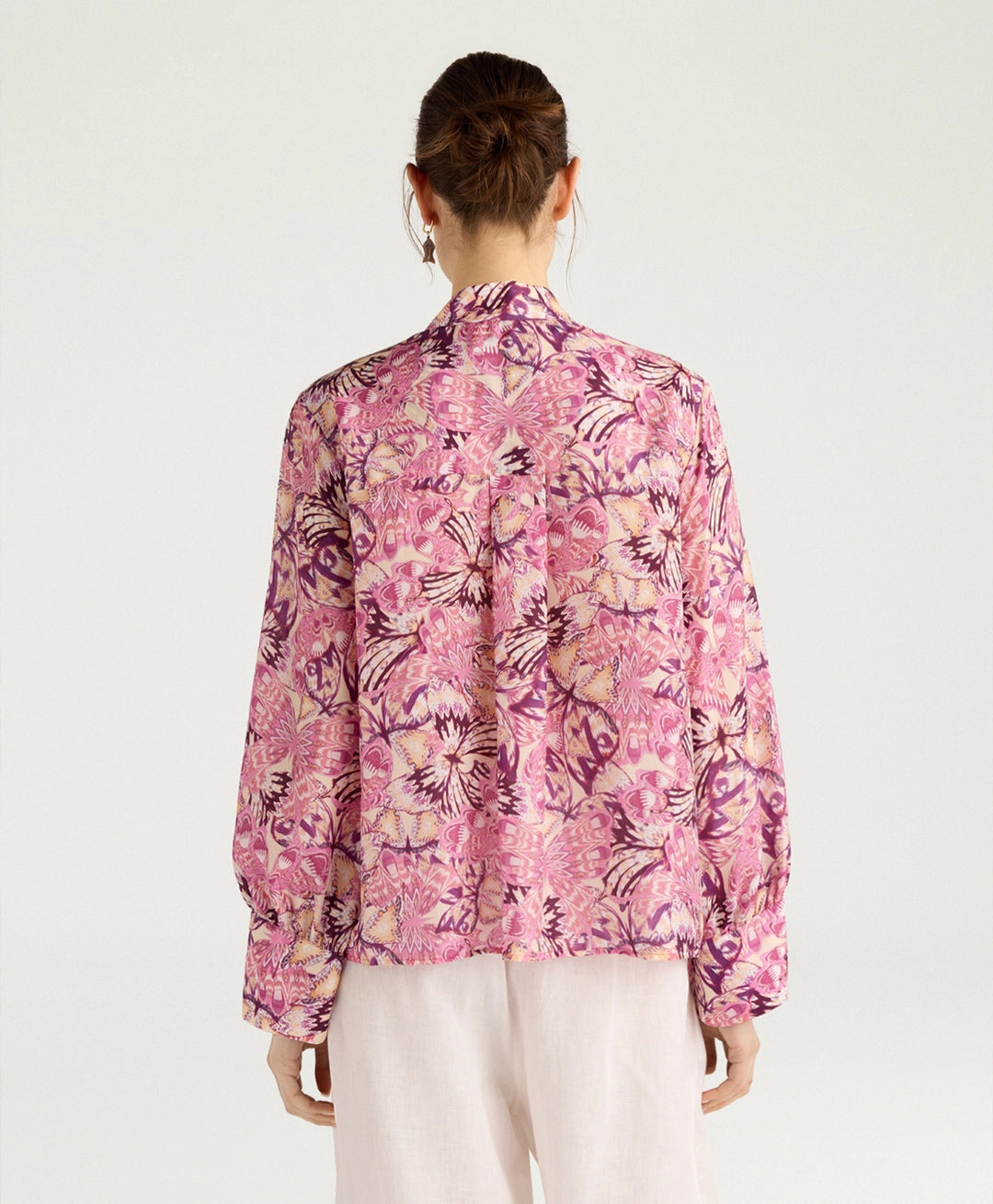 FRANKLIN SHIRT IN PRINTED HABUTAI - BEGONIA/PURPLE