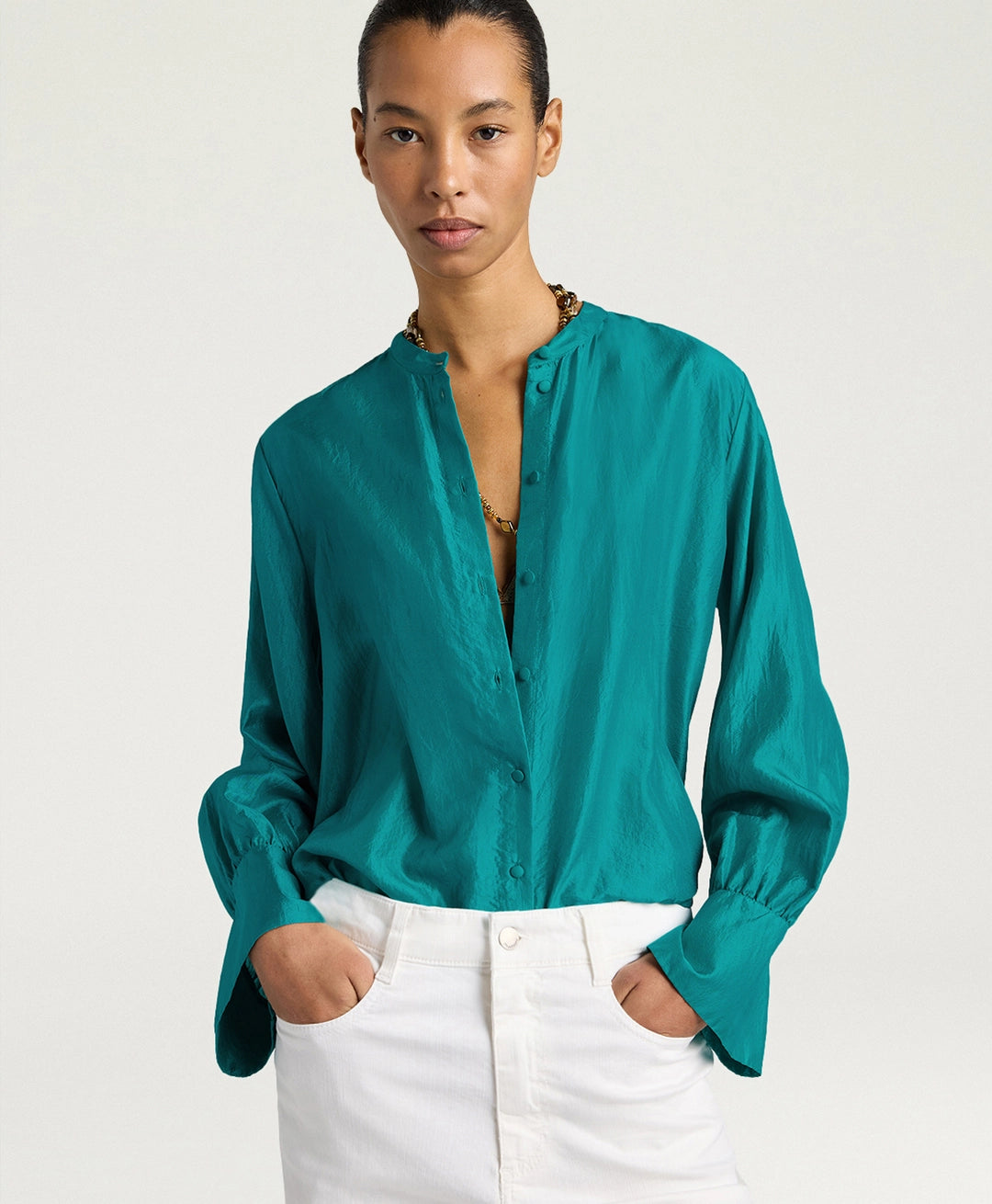 FRANKLIN SHIRT IN PLAIN COLOUR HABUTAI - EMERALD GREEN