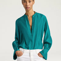 FRANKLIN SHIRT IN PLAIN COLOUR HABUTAI - EMERALD GREEN