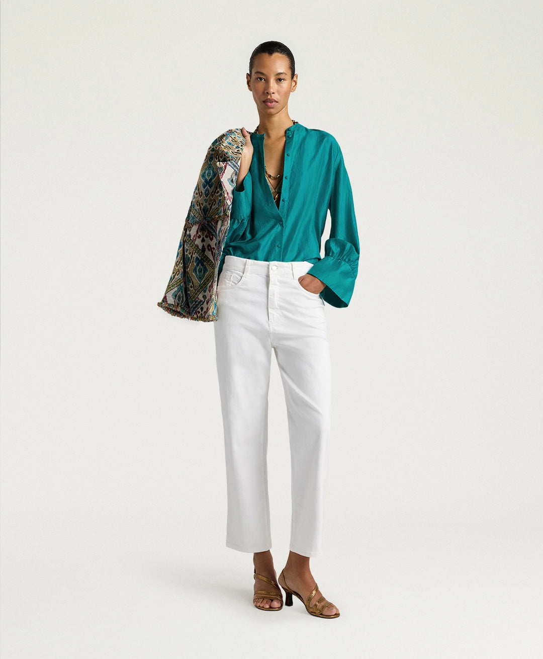 FRANKLIN SHIRT IN PLAIN COLOUR HABUTAI - EMERALD GREEN
