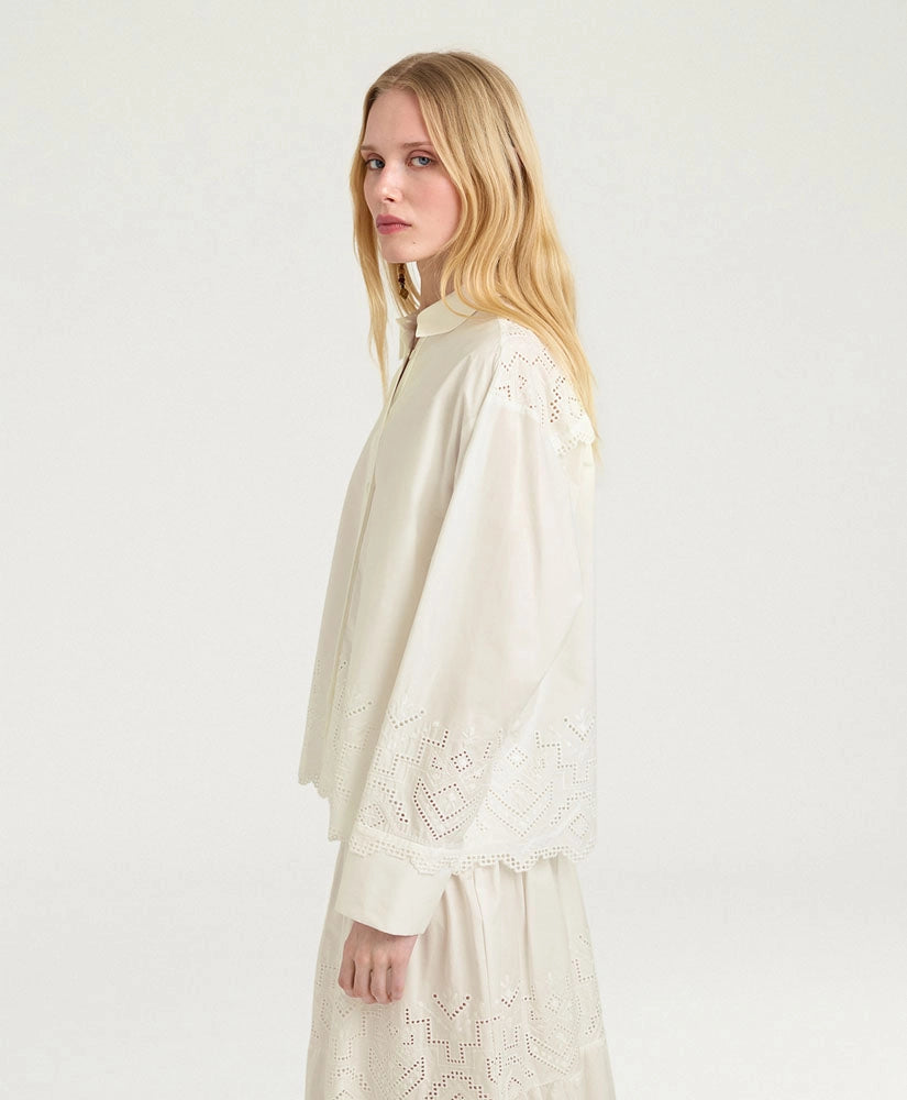 TALAVERA SHIRT IN BROIDERIE ANGLAISE POPLIN - CREAM